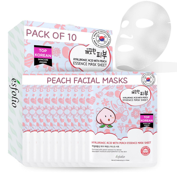 esfolio Essence Sheet Mask Hydrating and Firming Face Mask for Glowing Skin  Anti Aging Korean Skincare with Hydrolyzed Collagen and Hyaluronic Acid  Moisturizing Facial Mask (Pack of 10)