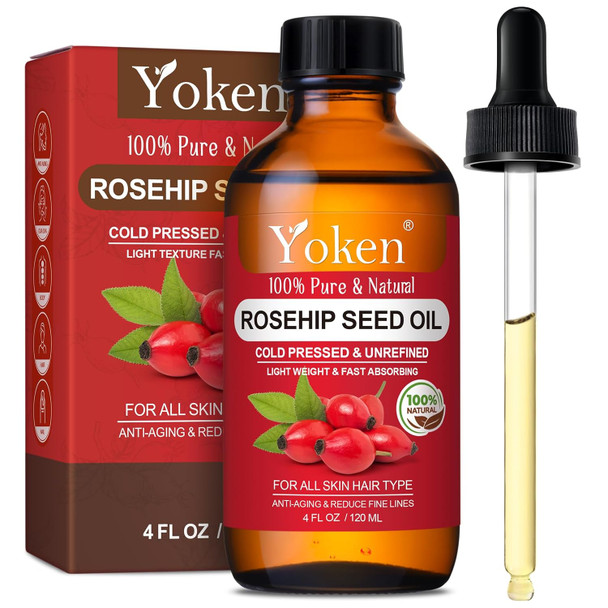 Yoken Cold Pressed Organic Rosehip Seed Oil for Face Hair & Body