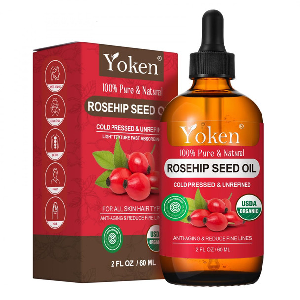 Yoken Cold Pressed Organic Rosehip Seed Oil for Face Hair & Body