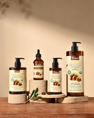 Yoken Organic Jojoba Oil USDA Certified Pure for Hair Skin Care Gua Sha Oil Cold Pressed Pure Natural Unrefined Hexane Free