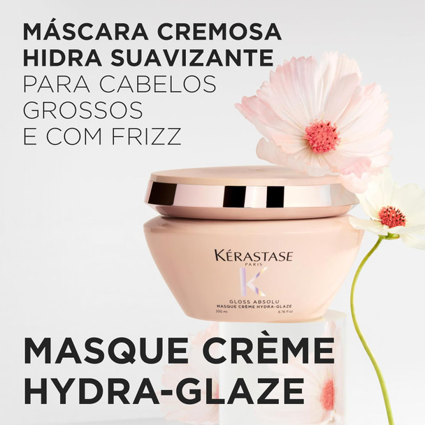 KÉRASTASE Gloss Absolu Masque Crème Hydra-Glaze, Deeply Nourishing Hair Mask for Thick, Frizzy Hair, for Anti-Frizz, Shine & Smoothness, with Hyaluronic Acid - 6.8 Fl Oz