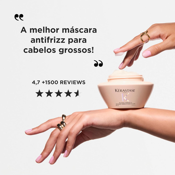 KÉRASTASE Gloss Absolu Masque Crème Hydra-Glaze, Deeply Nourishing Hair Mask for Thick, Frizzy Hair, for Anti-Frizz, Shine & Smoothness, with Hyaluronic Acid - 6.8 Fl Oz