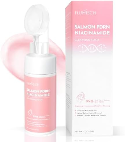 FluMisch Salmon DNA PDRN Facial Cleanser Low pH Hydrating Daily Foaming Face Wash with Soft Massage Heads  PDRN Collagen and LHA Gentle Pore Care and Radiant Balanced Looking Skin  4.23 oz