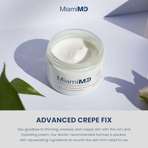 MiamiMD Advanced Crepe Fix Anti Aging Tightening and Firming Cream for Women  Facial and Neck Crepe Erase Cream  Crepey Skin Moisturizer for Softens and Nourishes the Skin for All Types - 6 fl oz