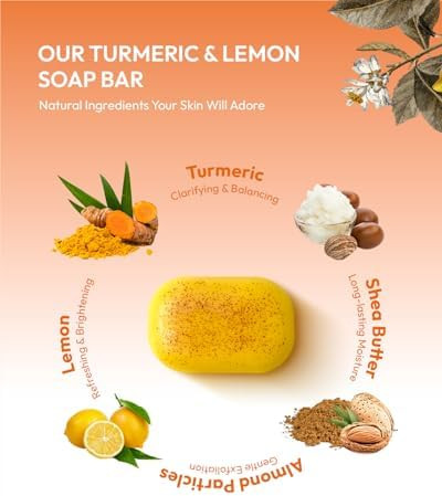 KlearBloom Lemon Turmeric Kojic Acid Soap – Exfoliating Soap with Almond Particles, Vitamin C and Extra Shea Butter, Gentle Brightening & Moisturizing for Face and Body – 105g