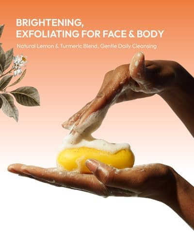 KlearBloom Lemon Turmeric Kojic Acid Soap – Exfoliating Soap with Almond Particles, Vitamin C and Extra Shea Butter, Gentle Brightening & Moisturizing for Face and Body – 105g