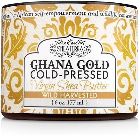 Shea Terra - Ghana Gold Cold-Pressed Virgin Shea Butter, Raw & Unrefined | Raw unrefined shea butter for dry skin, hair, hands & feet. Softens rough skin. Helps improve look of stretch marks.