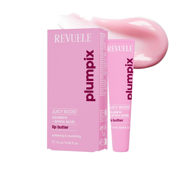 REVUELE Juicy Boost Lip Butter Hydrating & Plumping Lip Treatment with Squalane, Amino Acids, Shea Butter & Vitamin E | Soft, Glossy, Nourished Lips