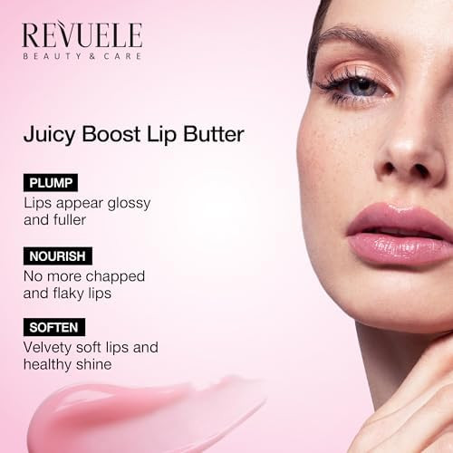 REVUELE Juicy Boost Lip Butter Hydrating & Plumping Lip Treatment with Squalane, Amino Acids, Shea Butter & Vitamin E | Soft, Glossy, Nourished Lips