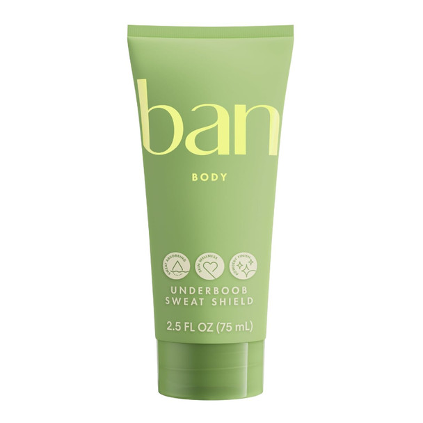 Ban Underboob Sweat Shield Stay Dry Lotion, Safe for Sensitive Skin, Free of Aluminum, Baking Soda & Talc, Soothing Aloe & Calendula, Unscented, 2.5 Oz