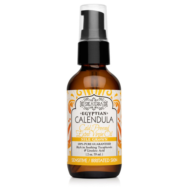 Shea Terra Egyptian Calendula Cold-Pressed Extra Virgin Oil, All Natural & Organic Oil Packed with Skin-Calming and Purifying Properties to Soothe Irritated, Weathered & Sun-Burned Skin, 2 oz