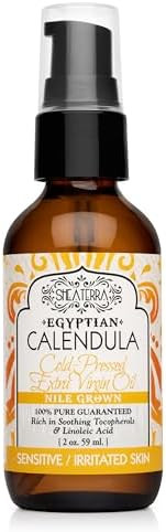 Shea Terra Egyptian Calendula Cold-Pressed Extra Virgin Oil, All Natural & Organic Oil Packed with Skin-Calming and Purifying Properties to Soothe Irritated, Weathered & Sun-Burned Skin, 2 oz