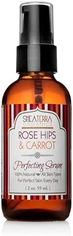 Shea Terra Rose Hips and Carrot Perfecting Serum  Nutrient Rich, All Natural & Organic Oil with Anti-Aging Vitamin A, E and Beta-Carotene for Clear and Glowing Youthful Skin – 2 oz