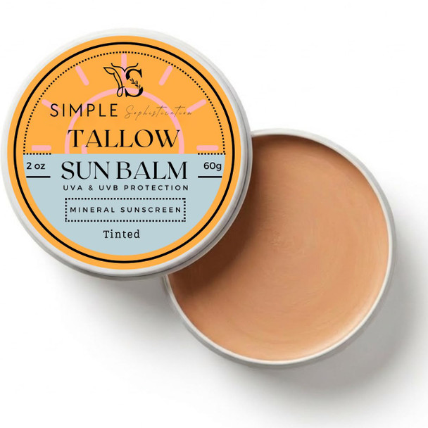 Simple Sophistication  Tinted Mineral Sunscreen SPF 50+ for Face  Zinc Oxide with Grass-Fed Beef Tallow  Reef Safe Daily Facial Sunscreen  Anti-aging with CoQ10+Resverat rol No White Cast  Sensitive Skin