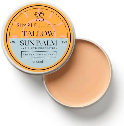 Simple Sophistication  Tinted Mineral Sunscreen SPF 50+ for Face  Zinc Oxide with Grass-Fed Beef Tallow  Reef Safe Daily Facial Sunscreen  Anti-aging with CoQ10+Resverat rol No White Cast  Sensitive Skin
