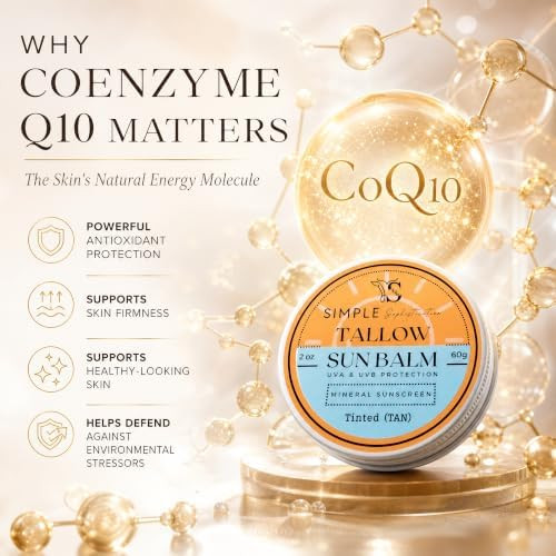 Simple Sophistication  Tinted Mineral Sunscreen SPF 50+ for Face  Zinc Oxide with Grass-Fed Beef Tallow  Reef Safe Daily Facial Sunscreen  Anti-aging with CoQ10+Resverat rol No White Cast  Sensitive Skin