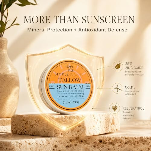 Simple Sophistication  Tinted Mineral Sunscreen SPF 50+ for Face  Zinc Oxide with Grass-Fed Beef Tallow  Reef Safe Daily Facial Sunscreen  Anti-aging with CoQ10+Resverat rol No White Cast  Sensitive Skin