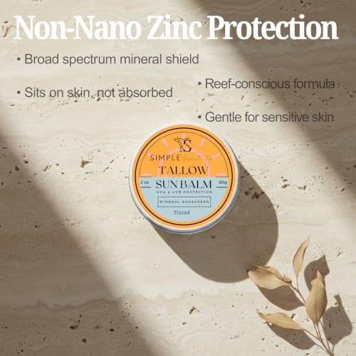 Simple Sophistication  Tinted Mineral Sunscreen SPF 50+ for Face  Zinc Oxide with Grass-Fed Beef Tallow  Reef Safe Daily Facial Sunscreen  Anti-aging with CoQ10+Resverat rol No White Cast  Sensitive Skin