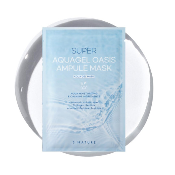 S.NATURE SUPER AQUAGEL OASIS AMPULE MASK | Hydrating, Soothing, Blemish Care | Hyaluronic Acid, Allantoin | Korean Face Mask (10 Count (Pack of 1)