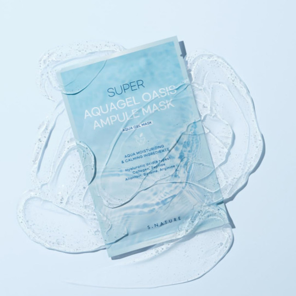 S.NATURE SUPER AQUAGEL OASIS AMPULE MASK | Hydrating, Soothing, Blemish Care | Hyaluronic Acid, Allantoin | Korean Face Mask (10 Count (Pack of 1)