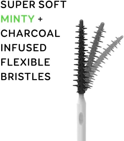Grin Charcoal Infused Softstx Gentle Dental Picks Soft Flexible Bristles Textured Plaque Removing Toothpick Minty Flavor for Between Teeth Refillable Hygienic Case