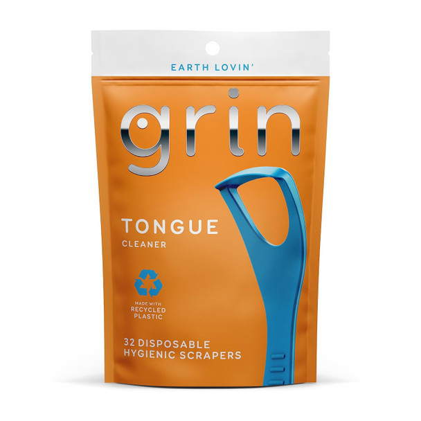 GRIN Tongue Cleaner Disposable Tongue CleanerHygienic Scraper Recycled Plastic Clean Tongue Promote Fresh Breath Includes Safe Fold- Back Tooth Pick