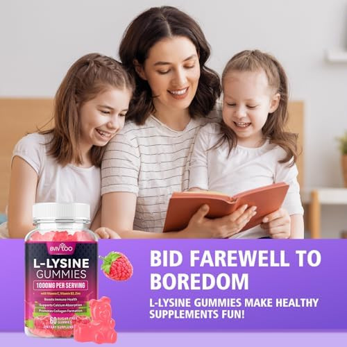 BVIVLOO L-Lysine 1000mg Gummies for Immune Support & Skin Health - High Potency Vegan, Sugar-Free, Gluten-Free Supplement with Natural Raspberry Flavor for Adults & Kids