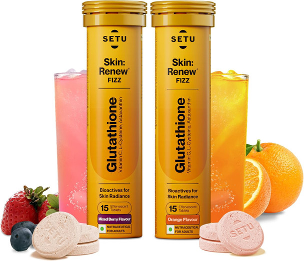 SETU Glutathione Effervescent Tablets with  L-Glutathione and  Vitamin C Sugar-Free Antioxidant Supplement  Orange