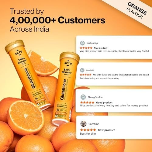 SETU Glutathione Effervescent Tablets with  L-Glutathione and  Vitamin C Sugar-Free Antioxidant Supplement  Orange