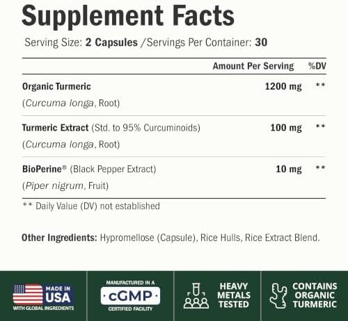 Vimerson Health Turmeric Curcumin Supplement – 1200mg Organic Turmeric Curcumin with Black Pepper Extract for Max Absorption – Digestive  and Joint Supplements for Men and Women w. Tumeric Extract and Bioperine