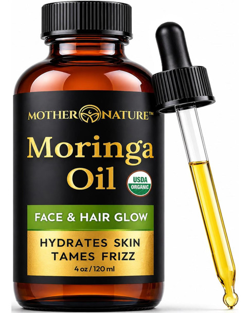 MNO Organic Moringa Oil Glow Serum & Frizz Control for Hair & Skin 100% pure cold pressed unrefined oil natural moisturizer for skin face body & hair