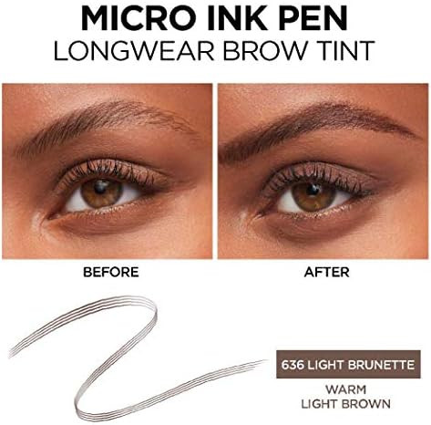 L'Oreal Paris Micro Ink Pen by Brow Stylist, Longwear Brow Tint, Hair-Like Effect, Up to 48HR Wear, Precision Comb Tip