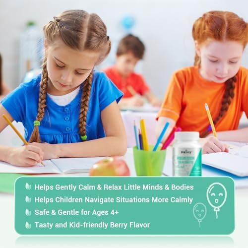 Heivy Kids Magnesium Glycinate 100mg and  Vitamin B6 Age 4+ 60 Servings  Support Calm and  Relax Calm Mind and Body Vegan Gluten Free Made in USA