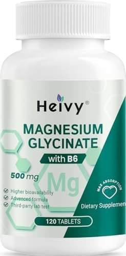 Heivy Pure Magnesium Glycinate 500mg 120 Tablets Made in USA 100% Chelated and  Purified Supports Nerve Relief Sleep Aid &and Muscle Support Vegan and Non GMO  3rd Party Tested