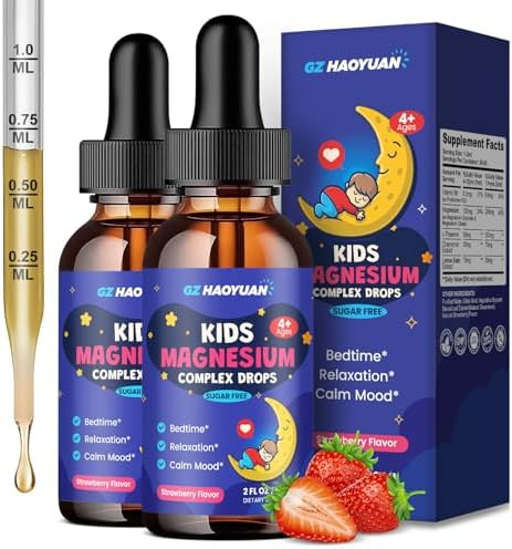GZ HAOYUAN  Magnesium Glycinate Drops for Kids  Liquid Magnesium Drops with L-theanine Chamomile and  Vitamin B6 for Sleep Relaxation Calm and  Focus Strawberry Flavor