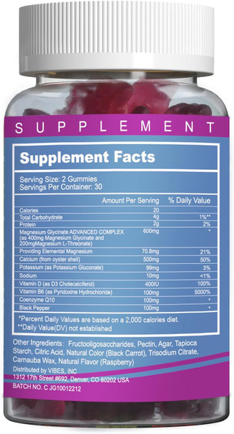 EAZGOO Magnesium Glycinate Gummies 400mg with Magnesium L Threonate 200mg Sugar Free Magnesium Potassium Supplement with Vitamin D B6 CoQ10 for Muscle - 60 Mixed Berry Flavored Gummies