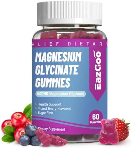 EAZGOO Magnesium Glycinate Gummies 400mg with Magnesium L Threonate 200mg Sugar Free Magnesium Potassium Supplement with Vitamin D B6 CoQ10 for Muscle - 60 Mixed Berry Flavored Gummies