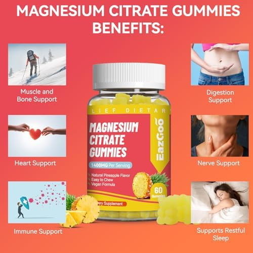 EAZGOO 1400MG Magnesium Citrate Gummies for Women Men Calm and  Relaxation High Absorption Magnesium Gummies Supplement Supports Relaxation and Energy Vegan Non GMO