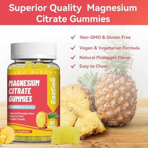 EAZGOO 1400MG Magnesium Citrate Gummies for Women Men Calm and  Relaxation High Absorption Magnesium Gummies Supplement Supports Relaxation and Energy Vegan Non GMO