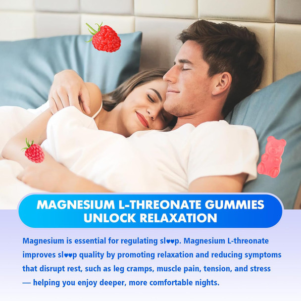 BVIVLOO 1000mg Magnesium L Threonate Gummies for Adults  Muscle and Nervous System Support Vegan Sugar Free Raspberry Flavor 60 Gummies
