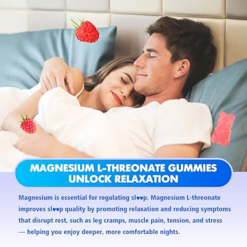 BVIVLOO 1000mg Magnesium L Threonate Gummies for Adults  Muscle and Nervous System Support Vegan Sugar Free Raspberry Flavor 60 Gummies