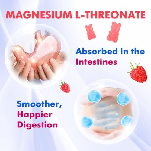 BVIVLOO 1000mg Magnesium L Threonate Gummies for Adults  Muscle and Nervous System Support Vegan Sugar Free Raspberry Flavor 60 Gummies