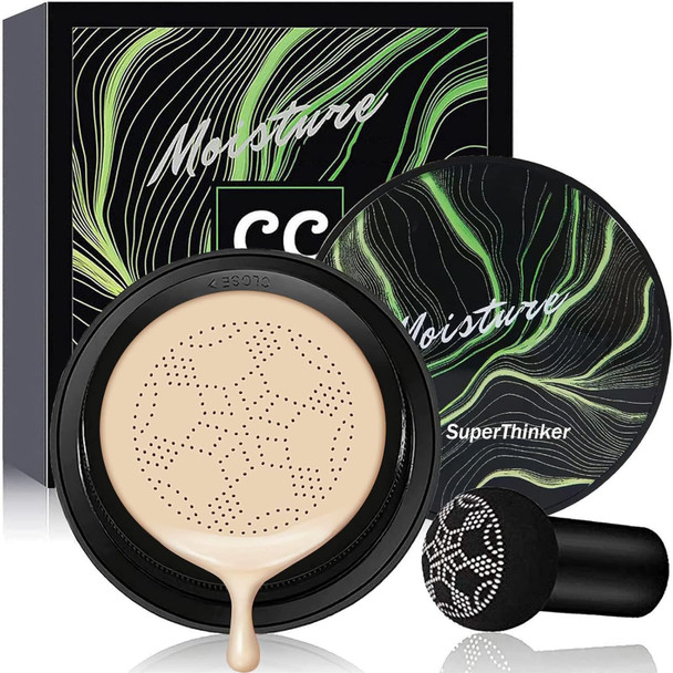 SuperThinker Cushion Foundation Concealer for Women Face Makeup Air Cushion CC Cream Foundation for Mature Skin  Even Skin Tone  Tattoo Cover Up CC Cream Create A Lightweight Natural-looking Base (Natural)