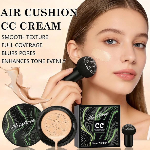 SuperThinker Cushion Foundation Concealer for Women Face Makeup Air Cushion CC Cream Foundation for Mature Skin  Even Skin Tone  Tattoo Cover Up CC Cream Create A Lightweight Natural-looking Base (Natural)