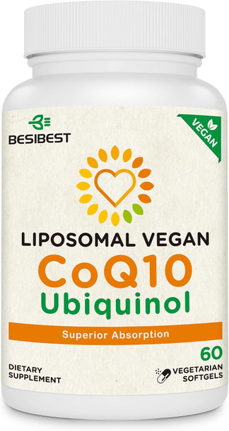 Besibest 1000mg Liposomal CoQ10 Ubiquinol, 60 Vegan Softgels, High Absorption Ubiquinol CoQ10 Supplement, Active Antioxidant Form of Coenzyme Q10 for Heart Function
