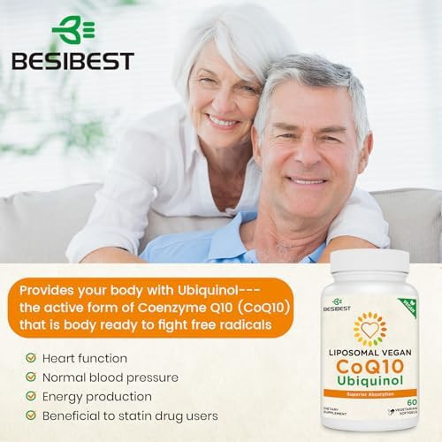 Besibest 1000mg Liposomal CoQ10 Ubiquinol, 60 Vegan Softgels, High Absorption Ubiquinol CoQ10 Supplement, Active Antioxidant Form of Coenzyme Q10 for Heart Function