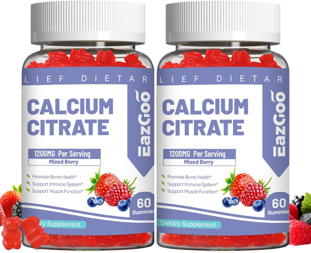 EAZGOO Calcium Citrate Gummies  Chewable 1200mg Calcium Gummies for Women and  Men  Calcium Supplement for Muscle and  Immune Support  High Absorption  Sugar Free  Mixed Berry Flavor