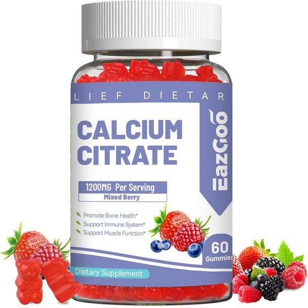 EAZGOO Calcium Citrate Gummies  Chewable 1200mg Calcium Gummies for Women and  Men  Calcium Supplement for Muscle and  Immune Support  High Absorption  Sugar Free  Mixed Berry Flavor