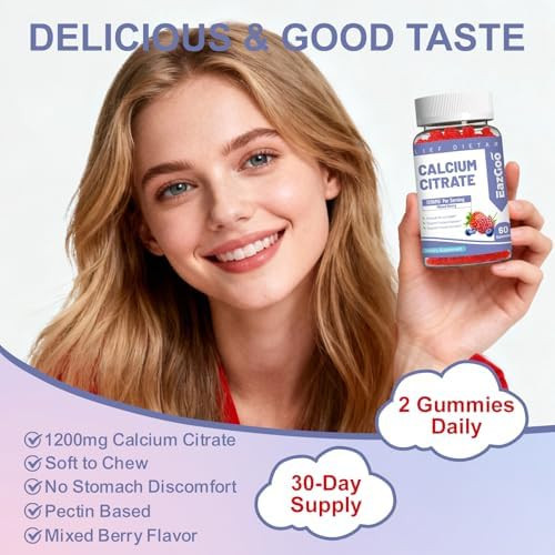 EAZGOO Calcium Citrate Gummies  Chewable 1200mg Calcium Gummies for Women and  Men  Calcium Supplement for Muscle and  Immune Support  High Absorption  Sugar Free  Mixed Berry Flavor