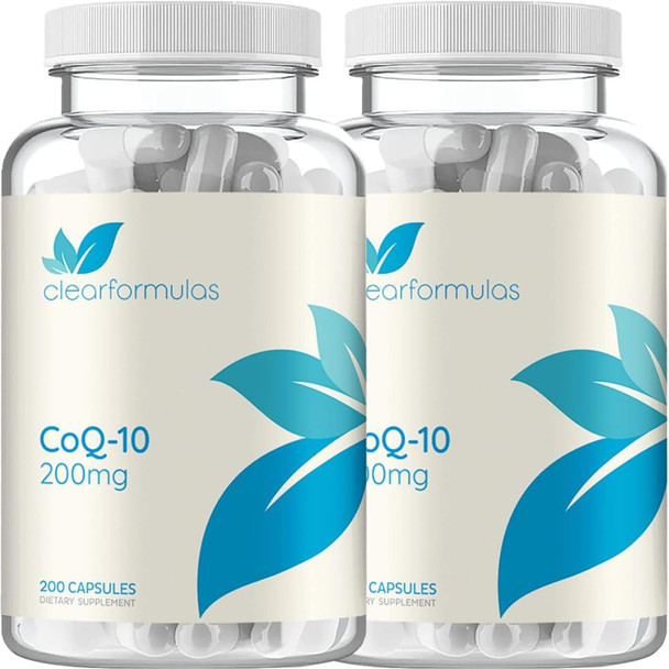 Clear Formulas Quick Absorption CoQ10 200mg - Coenzyme Q10 200mg Potent Antioxidant for Heart Energy and Aging Support - High Stability CoQ10 Ubiquinone Capsules - Made in a cGMP US Lab